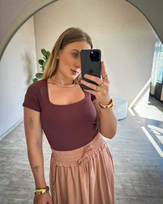 Body Manga Curta em Poliamida