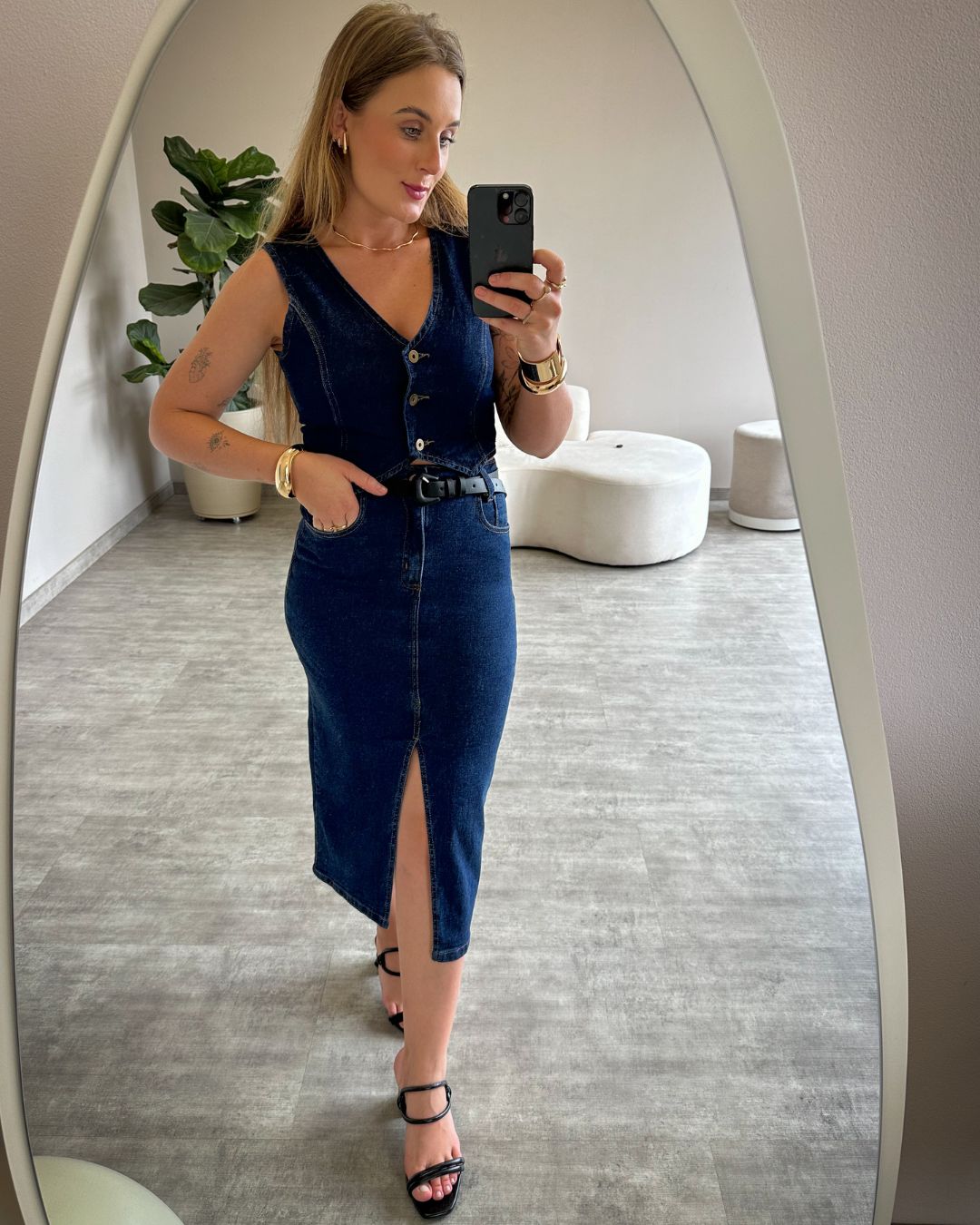 Saia Midi Lavagem Escura