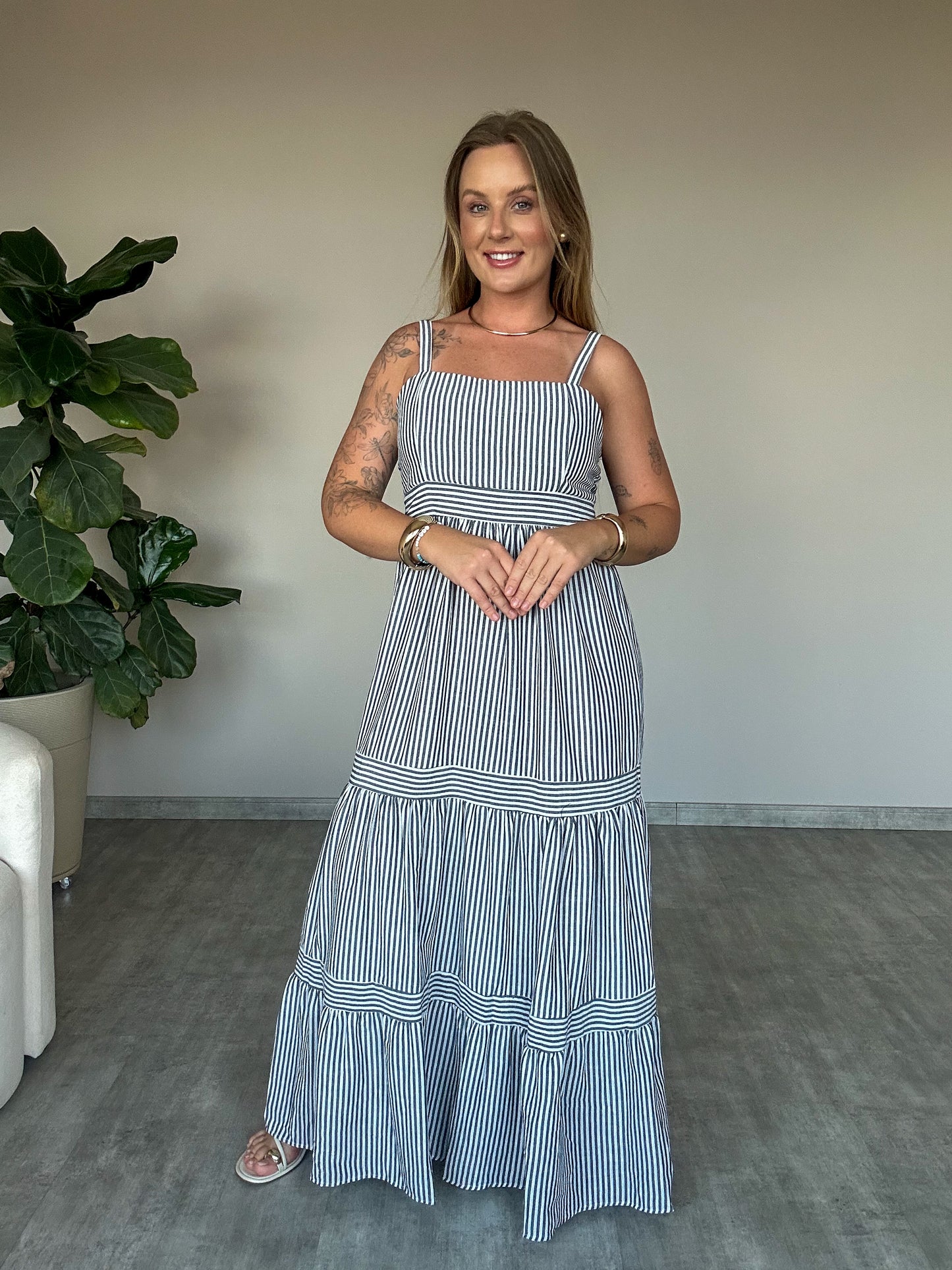 Vestido Longo Listrado