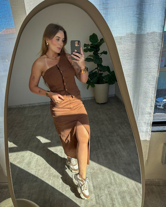 Saia Midi Marrom Kiara