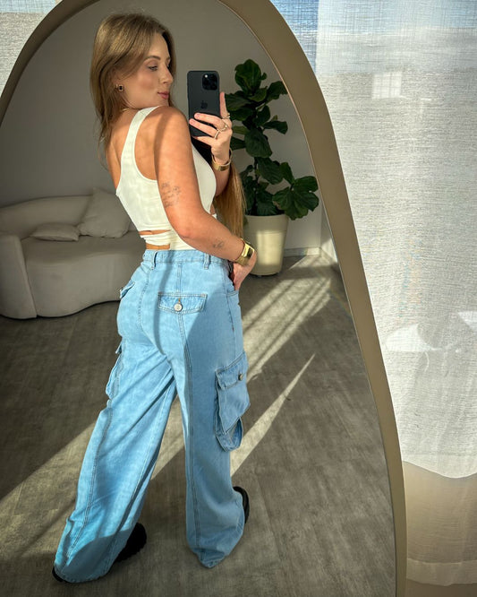 Calça Wide Leg Cargo