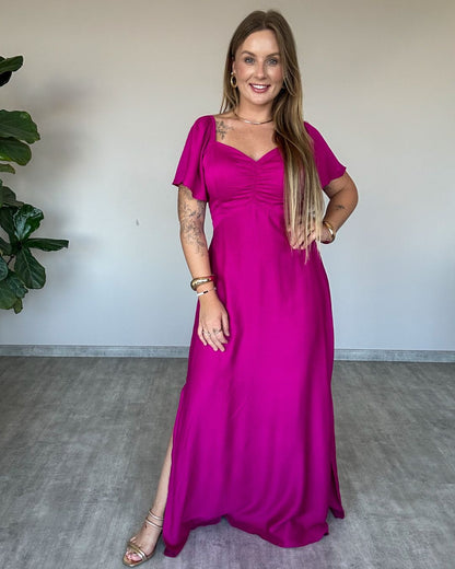 Vestido Longo Estampado com Manguinha