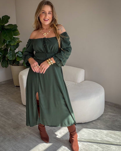 Vestido Midi Floral Ciganinha com Fenda