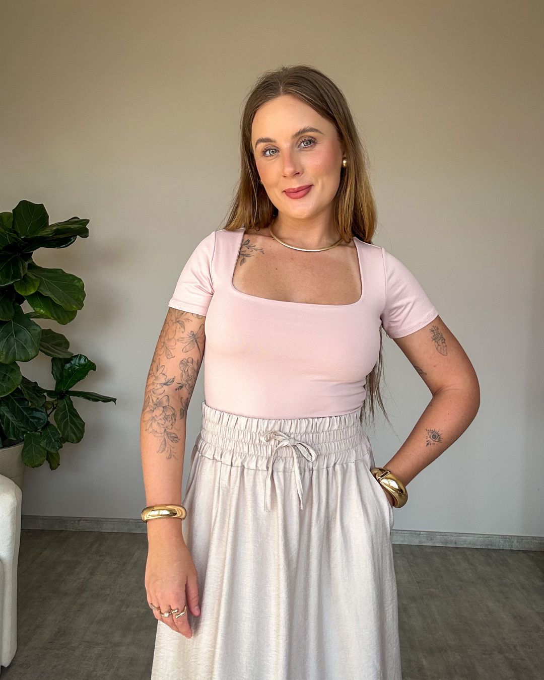 Body Manga Curta em Poliamida