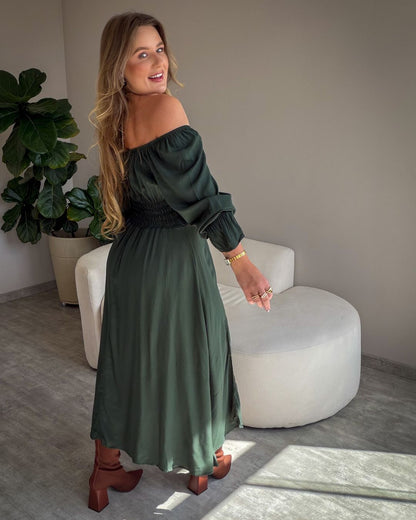 Vestido Midi Floral Ciganinha com Fenda