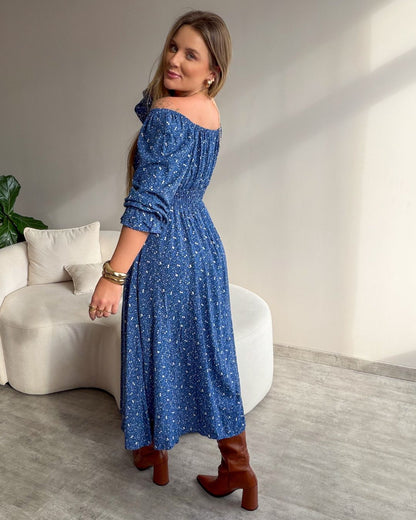 Vestido Midi Floral Ciganinha com Fenda