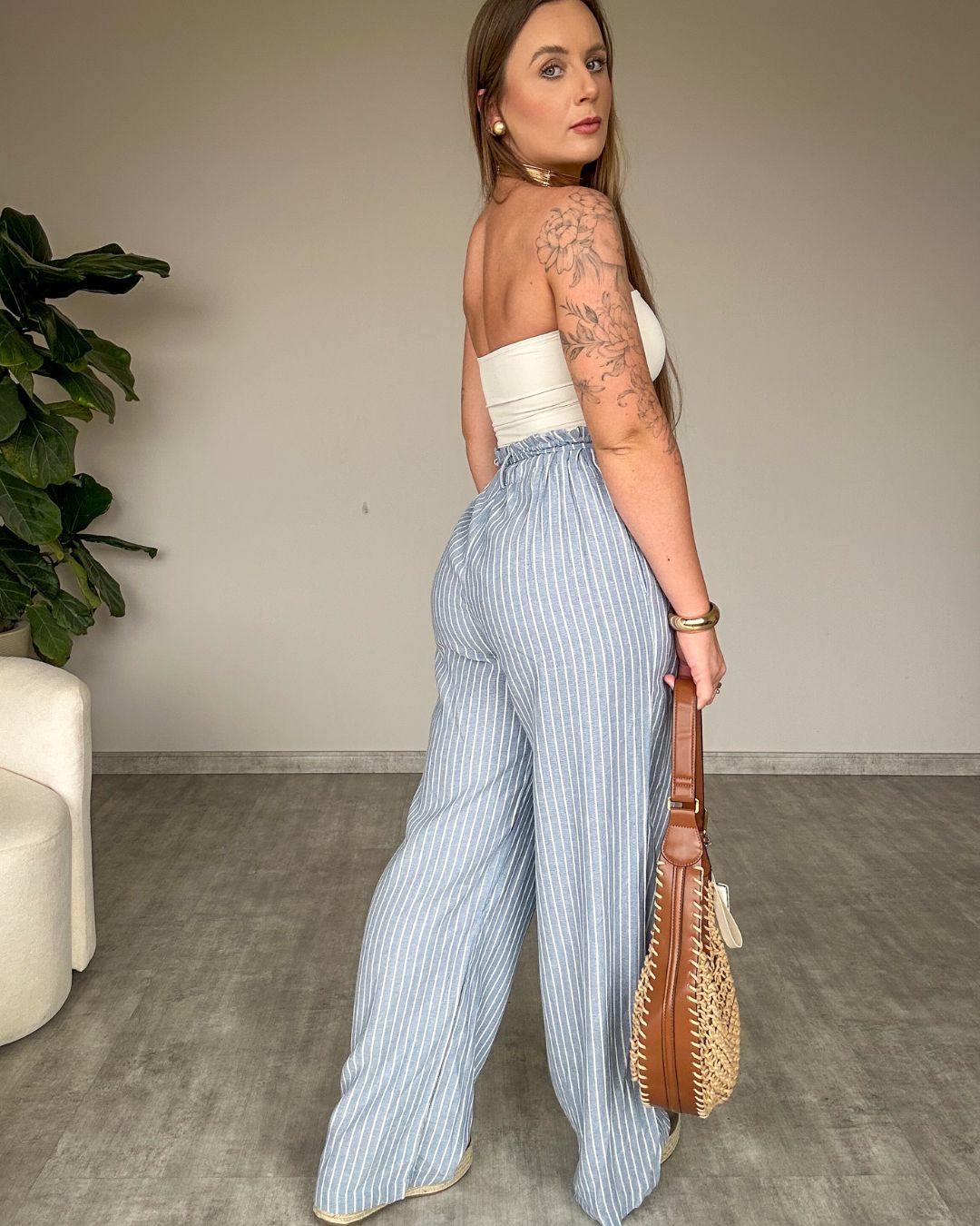 Calça de Linho Listrada