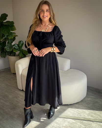 Vestido Midi Floral Ciganinha com Fenda
