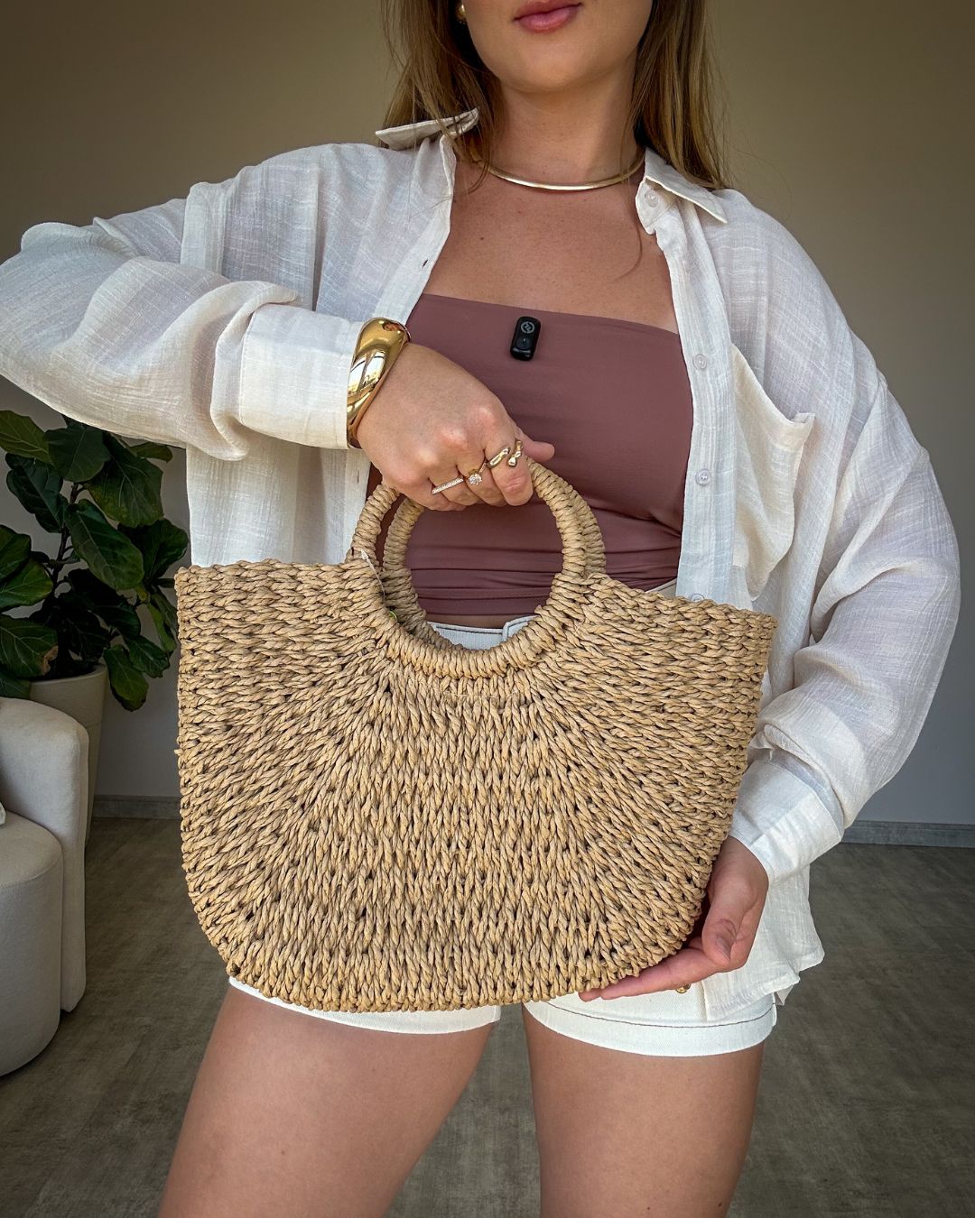 Bolsa de Palha Média com Alça Redonda