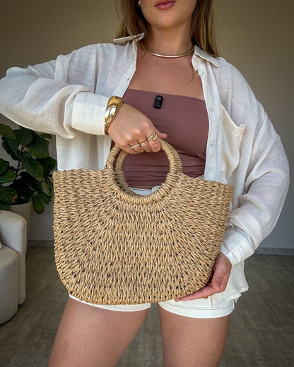 Bolsa de Palha Média com Alça Redonda