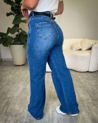 Calça Wide Leg Lavagem Escura Delavê