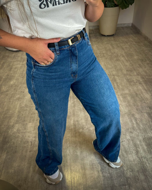 Calça Wide Leg Lavagem Escura Delavê