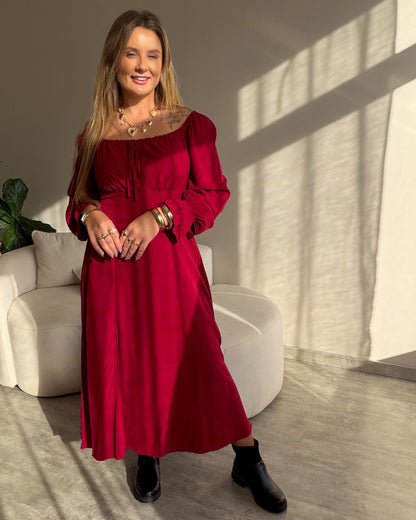 Vestido Midi Floral Ciganinha com Fenda