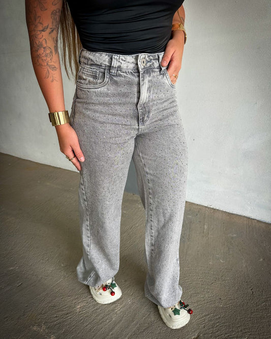 Calça Wide Leg Strass