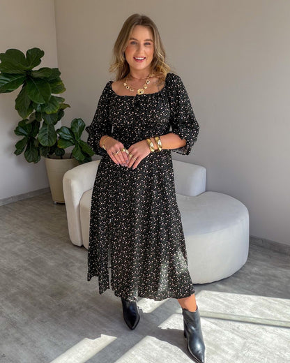 Vestido Midi Floral Ciganinha com Fenda