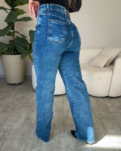 Calça Wide Leg Lavagem Escura