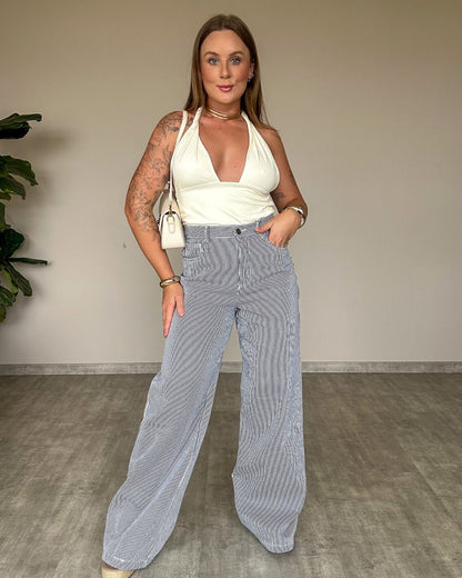 Calça Wide Leg Jeans Listrada Namiê