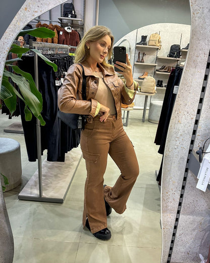Calça Cargo Boot Cut Marrom Sonia