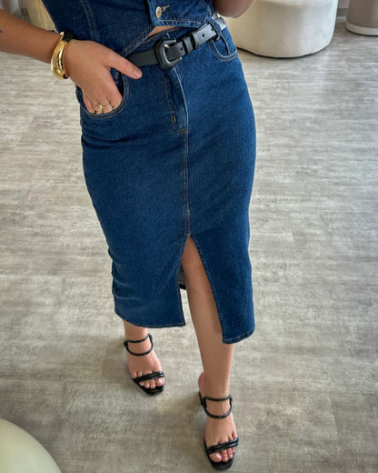 Saia Midi Lavagem Escura