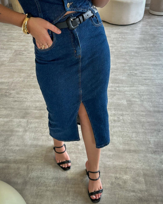 Saia Midi Lavagem Escura