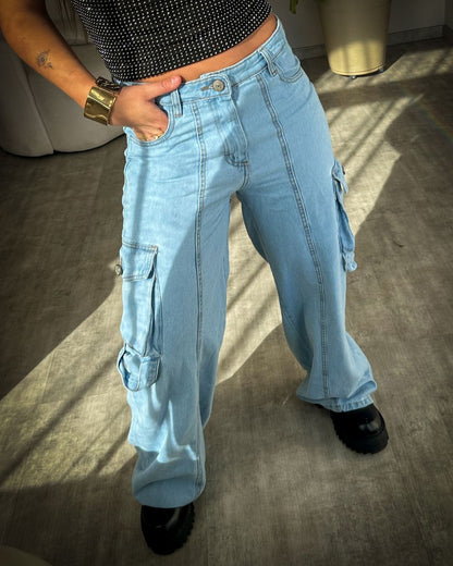 Calça Wide Leg Cargo