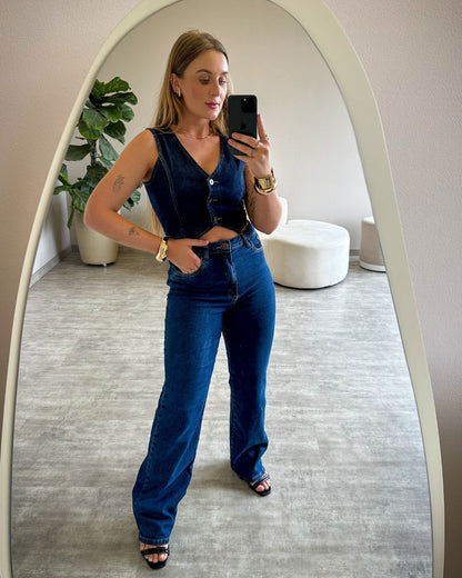 Calça Wide Leg Lavagem Escura