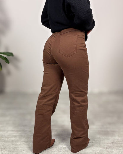 Calça Wide Leg Jeans Marrom
