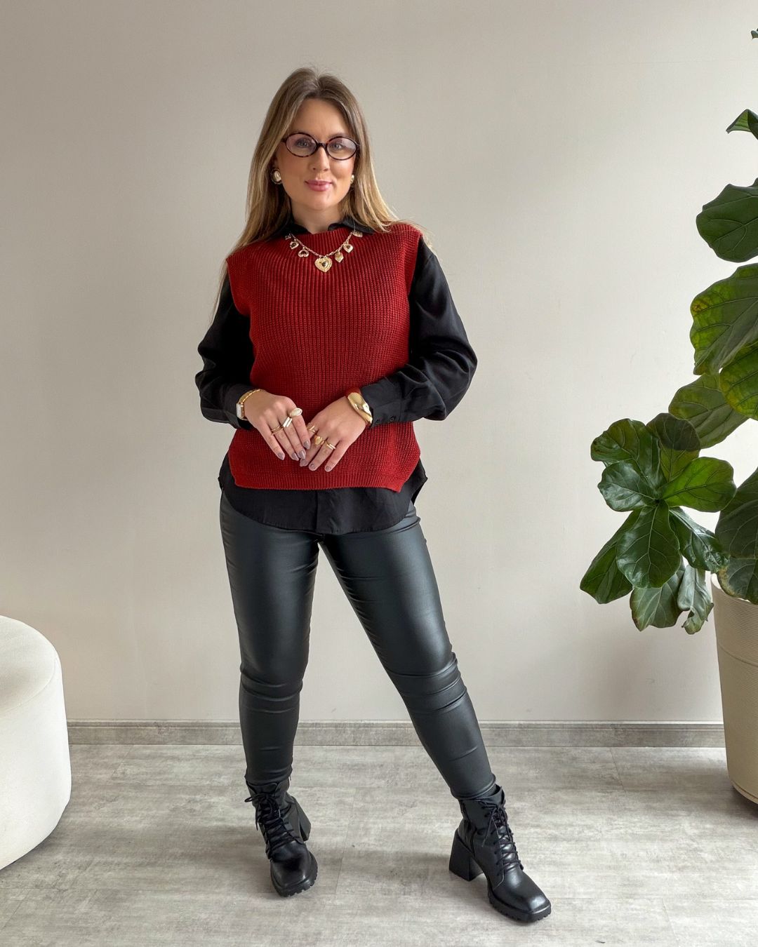 Calça Skinny Resinada Cintura Alta