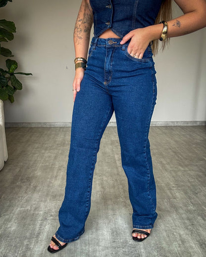 Calça Wide Leg Lavagem Escura