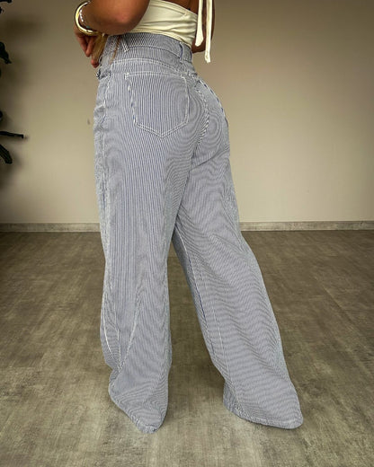 Calça Wide Leg Jeans Listrada Namiê