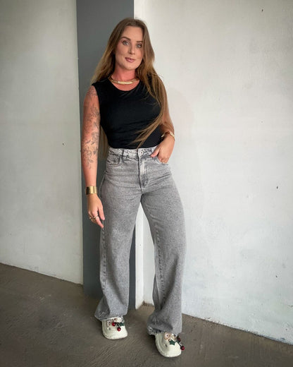 Calça Wide Leg Strass