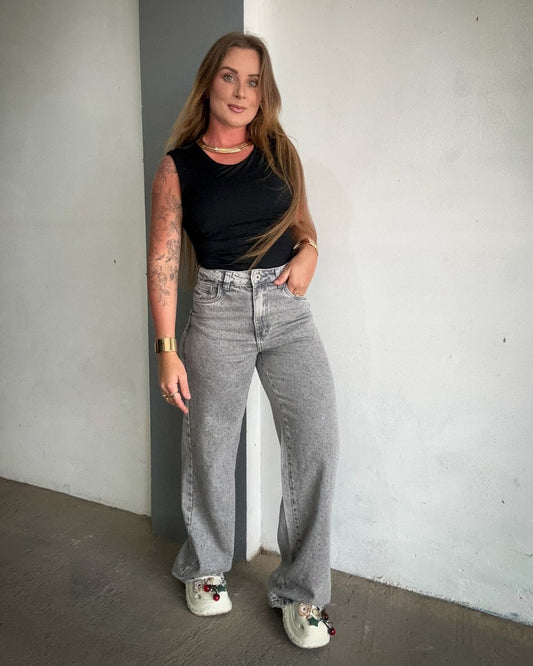 Calça Wide Leg Strass