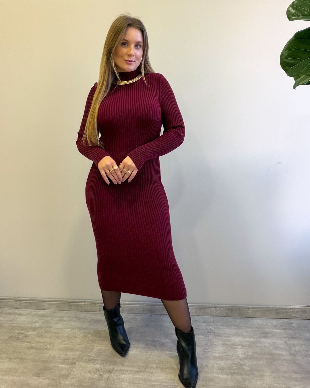 Vestido Midi de Modal Manga Longa