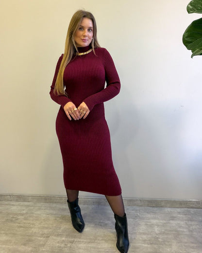 Vestido Midi de Modal Manga Longa