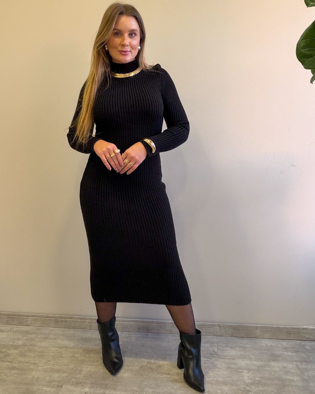Vestido Midi de Modal Manga Longa