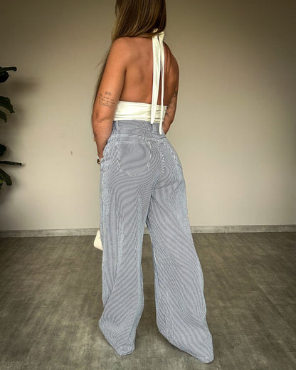 Calça Wide Leg Jeans Listrada Namiê