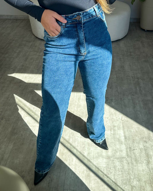 Calça Wide Leg Lavagem Escura