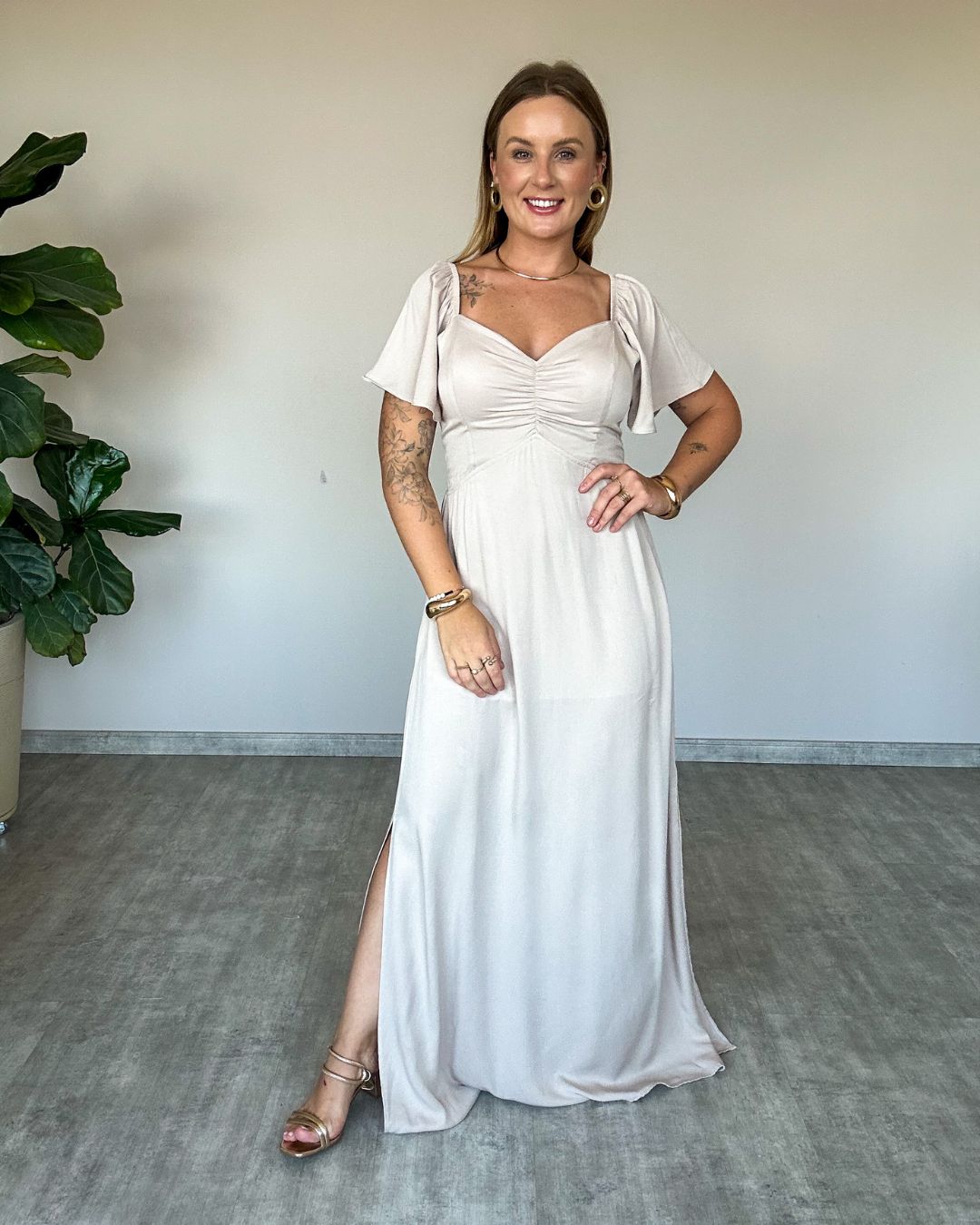 Vestido Longo Estampado com Manguinha