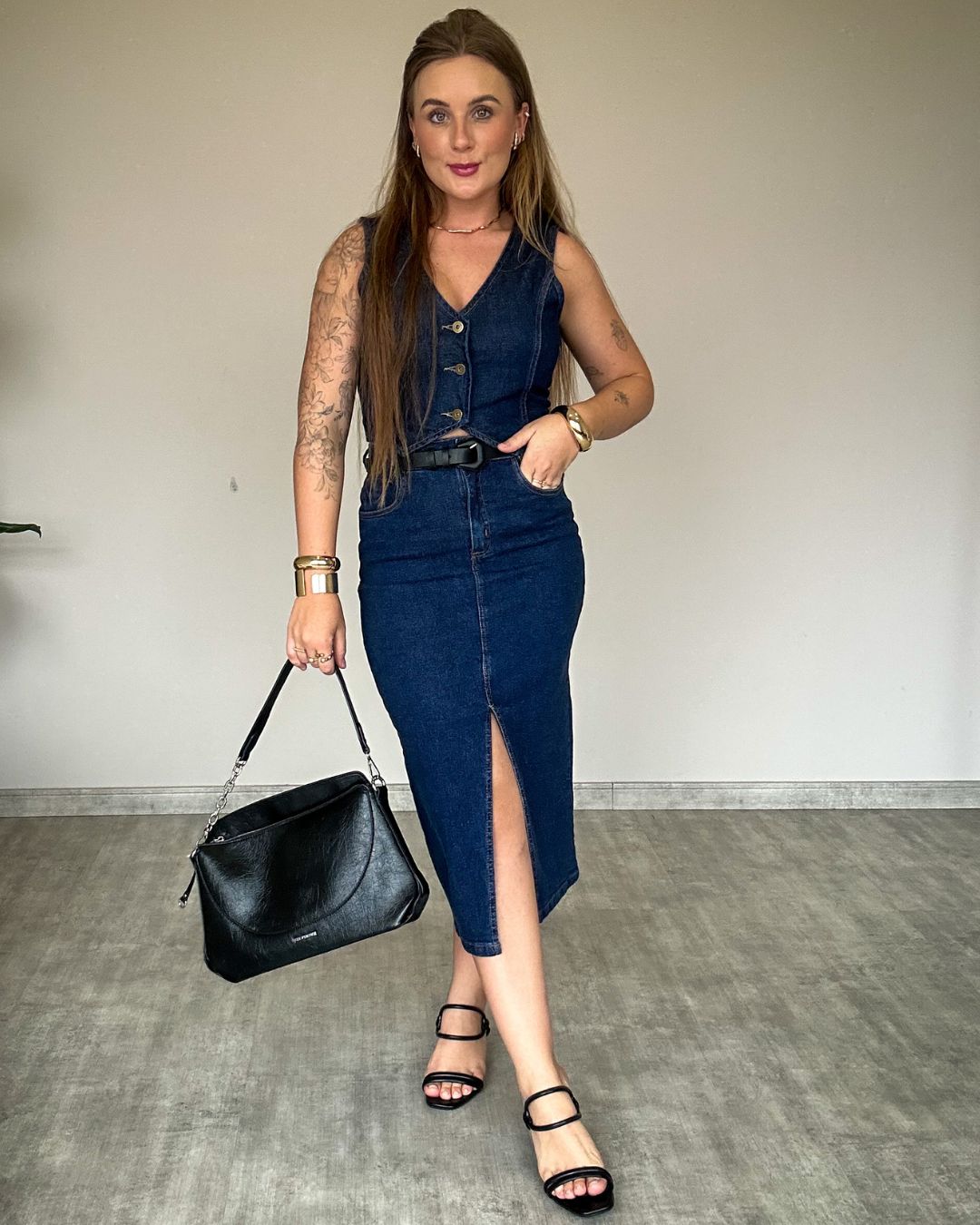 Saia Midi Lavagem Escura