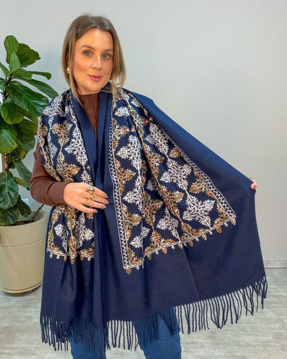 Pashmina Bordada Floco de Neve