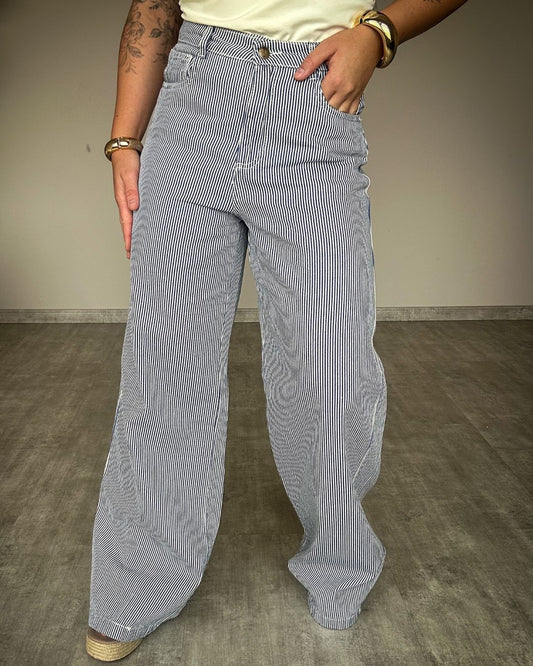 Calça Wide Leg Jeans Listrada Namiê
