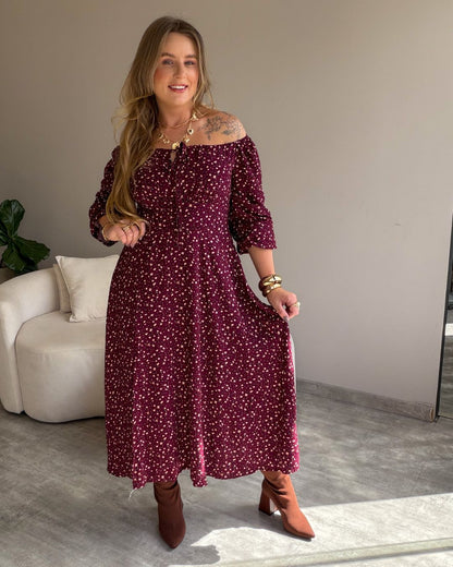 Vestido Midi Floral Ciganinha com Fenda