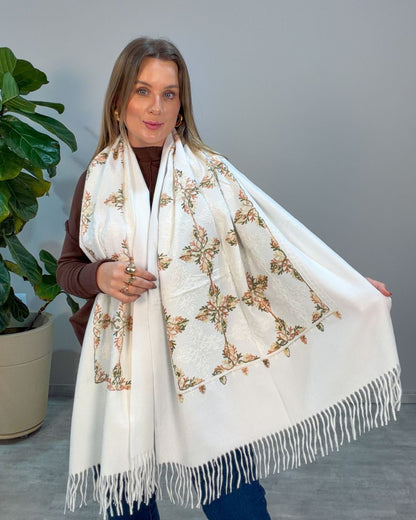 Pashmina Bordada Floco de Neve