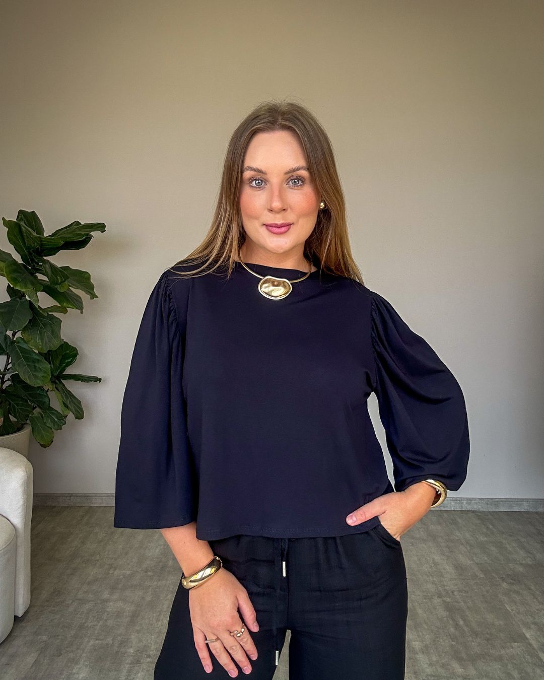 Blusa Ampla com Manguinha Bufante