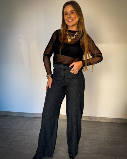 Calça Jeans Wide Leg  Joyce com Cinto