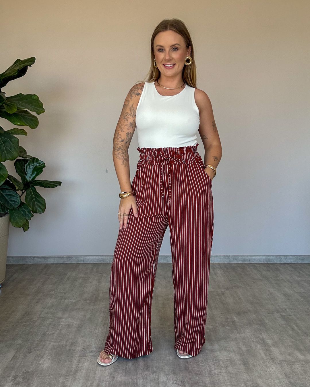 Calça Pantalona Estampada Cós Alto