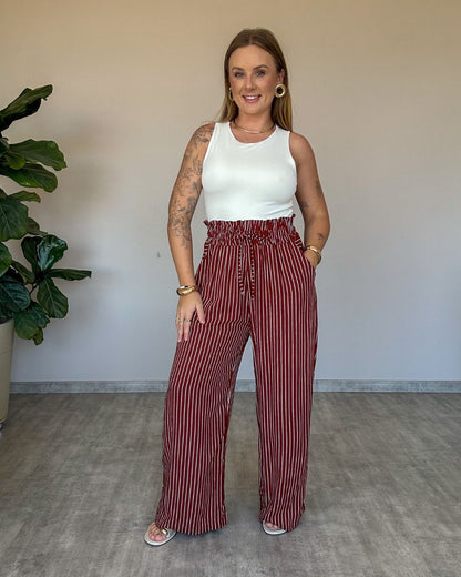 Calça Pantalona Estampada Cós Alto