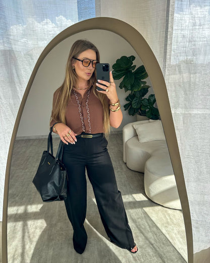 Calça Pantalona Linho com Cinto