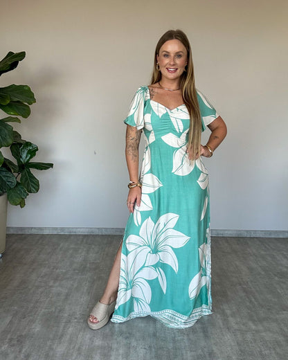 Vestido Longo Estampado com Manguinha