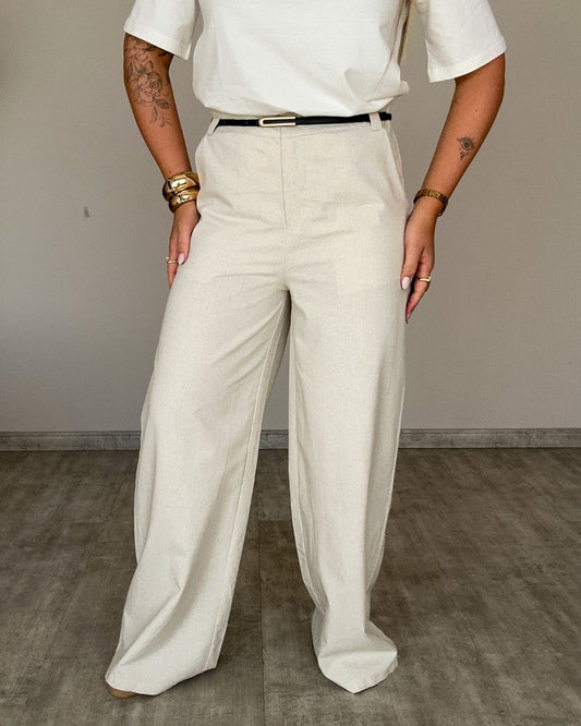 Calça Pantalona Linho com Cinto